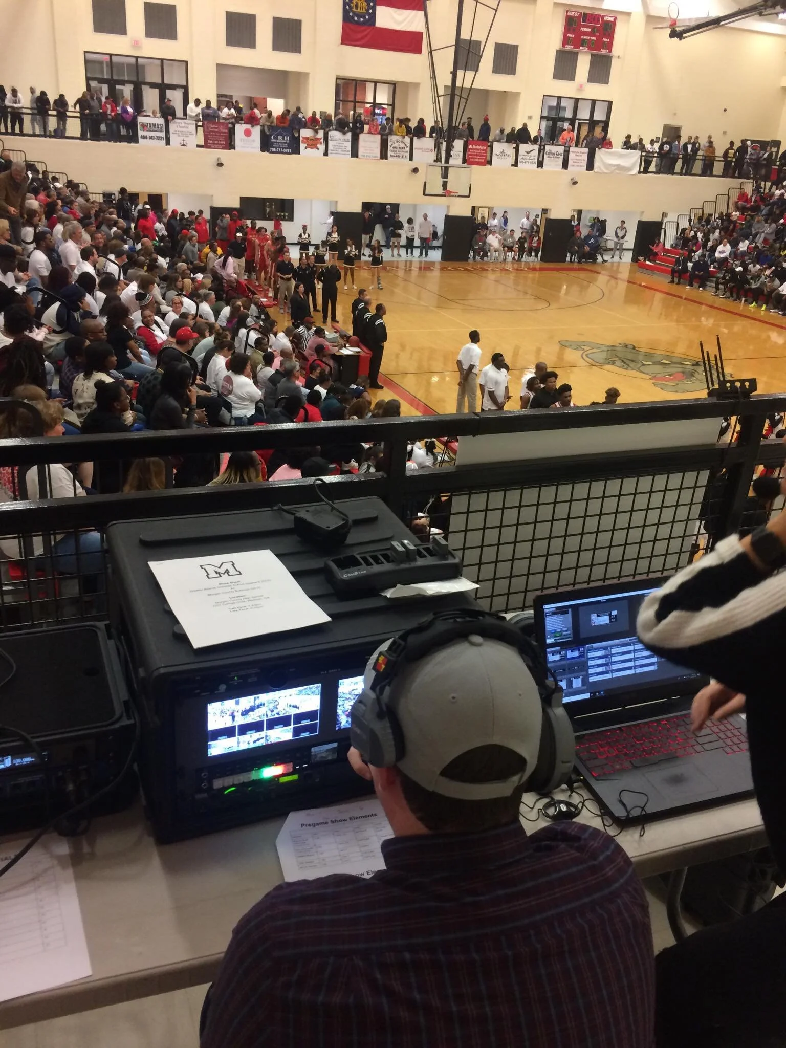 The production area for UGA Sports Media Certificate students at a basketball game at Morgan County High School in 2018.
