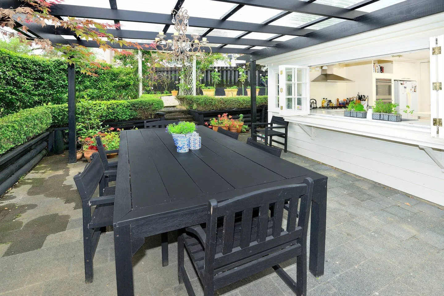 Sheltered outdoor dining