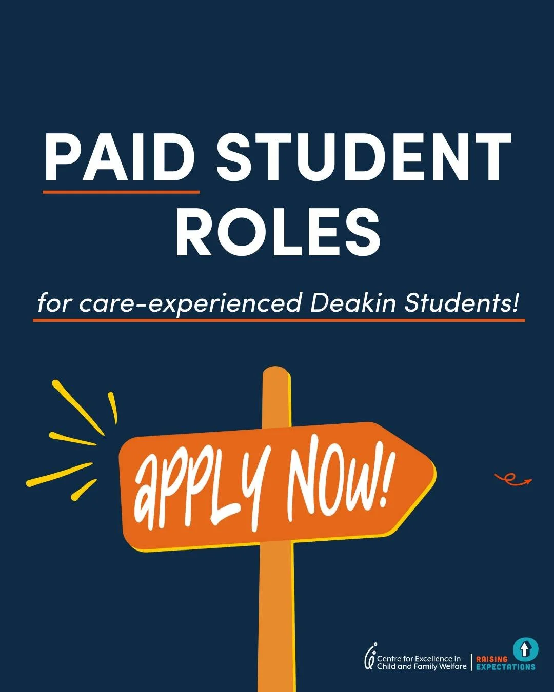 Calling all care-experienced Deakin students!

Deakin is recruiting THREE paid student partner roles for students with a lived experience of out-of-home care. This is a opportunity to:

⭐ Build your professional skills
⭐ Boost your resume
⭐ Co-design