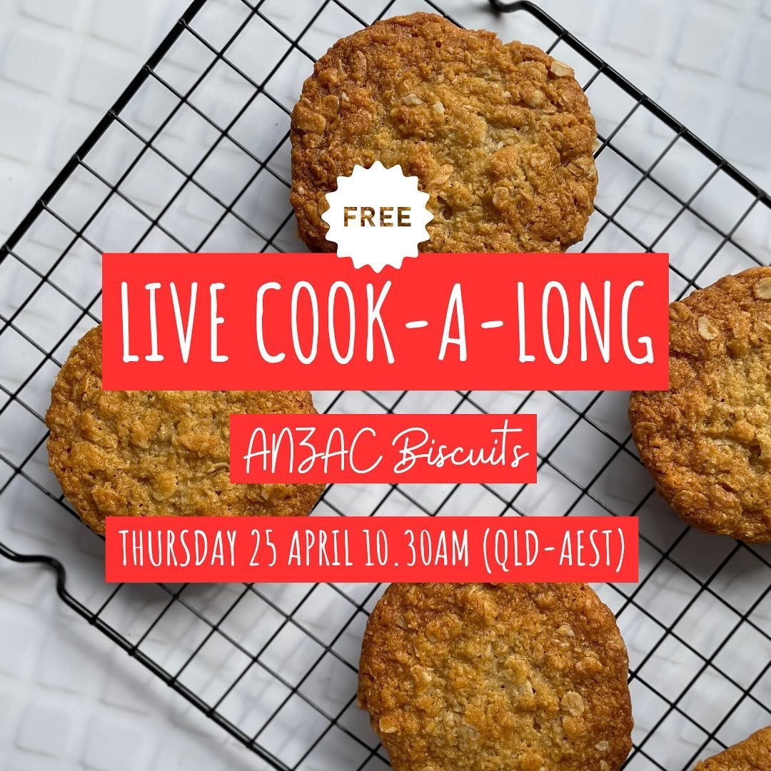 This is your last chance to register for my free live cook-a-long happening tomorrow! 

These ANZAC Biscuits are crispy on the outside and chewy on the inside and baking a batch is an awesome ANZAC Day activity! 

Head to the link in bio to register 