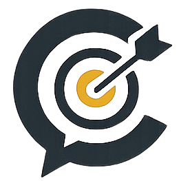 A target with concentric circles, an arrow hitting the bullseye, and a speech bubble outline surrounding the target.