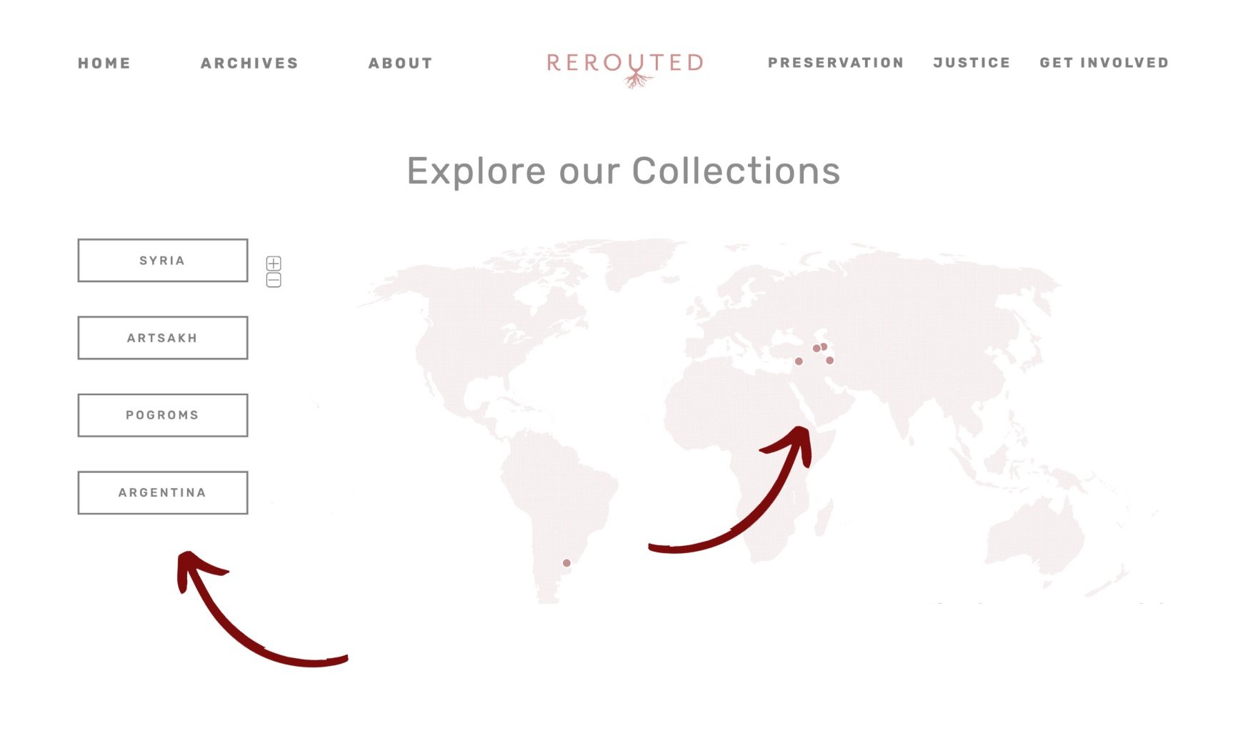  Explore our collections around the world by clicking the dots on the map or the list of communities. 