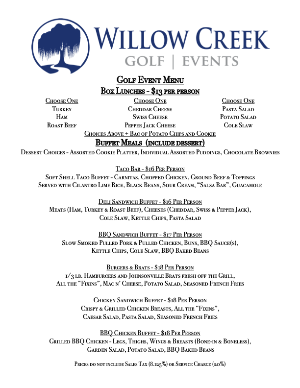Golf Event Menu — Willow Creek Golf Course & Events in Rochester Minnesota