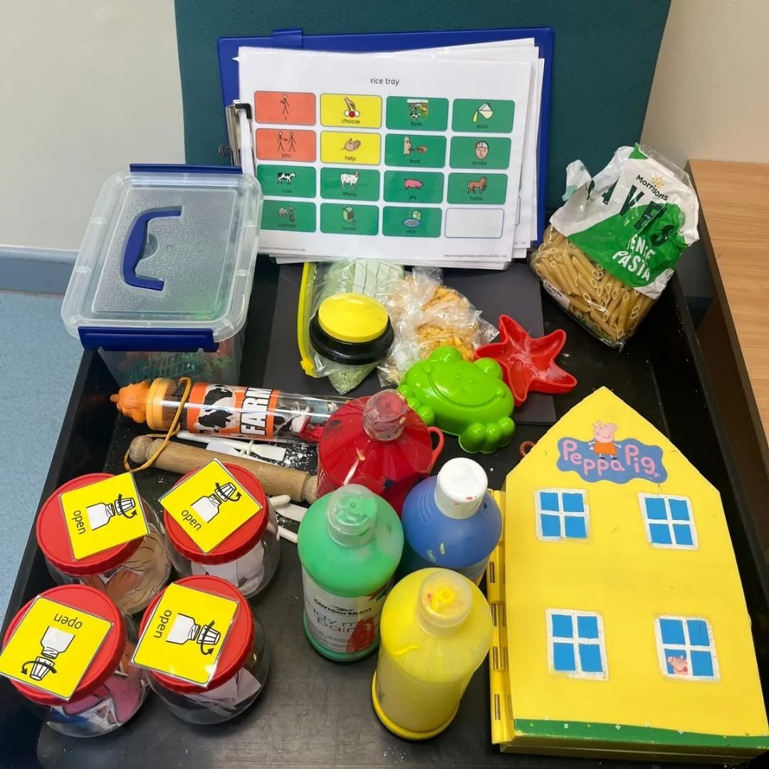 These are some photos of our new &lsquo;Beginners AAC group&rsquo; in one of our school settings.

We set up 3x activities -

*Mr Potato Head (choosing a variety of items to make your own)

*Farm sensory play (child-led)

*Paint table 

Children were