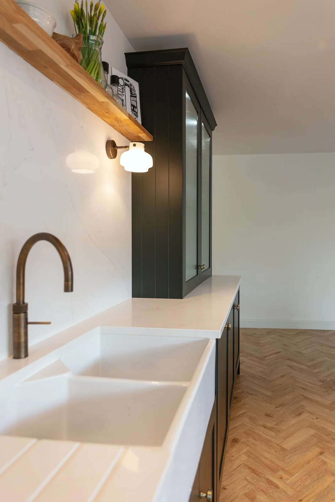 splashback with shelving and lighting