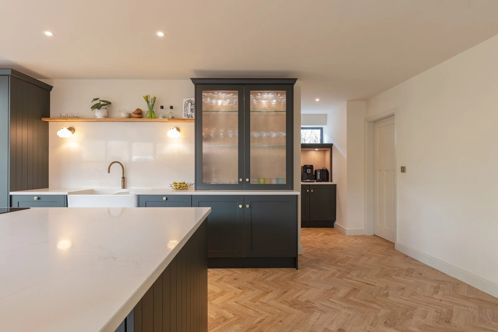 fluted glass kitchen cabinet