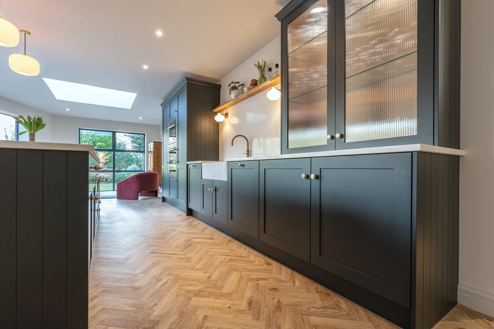 reeded glass kitchen cabinet