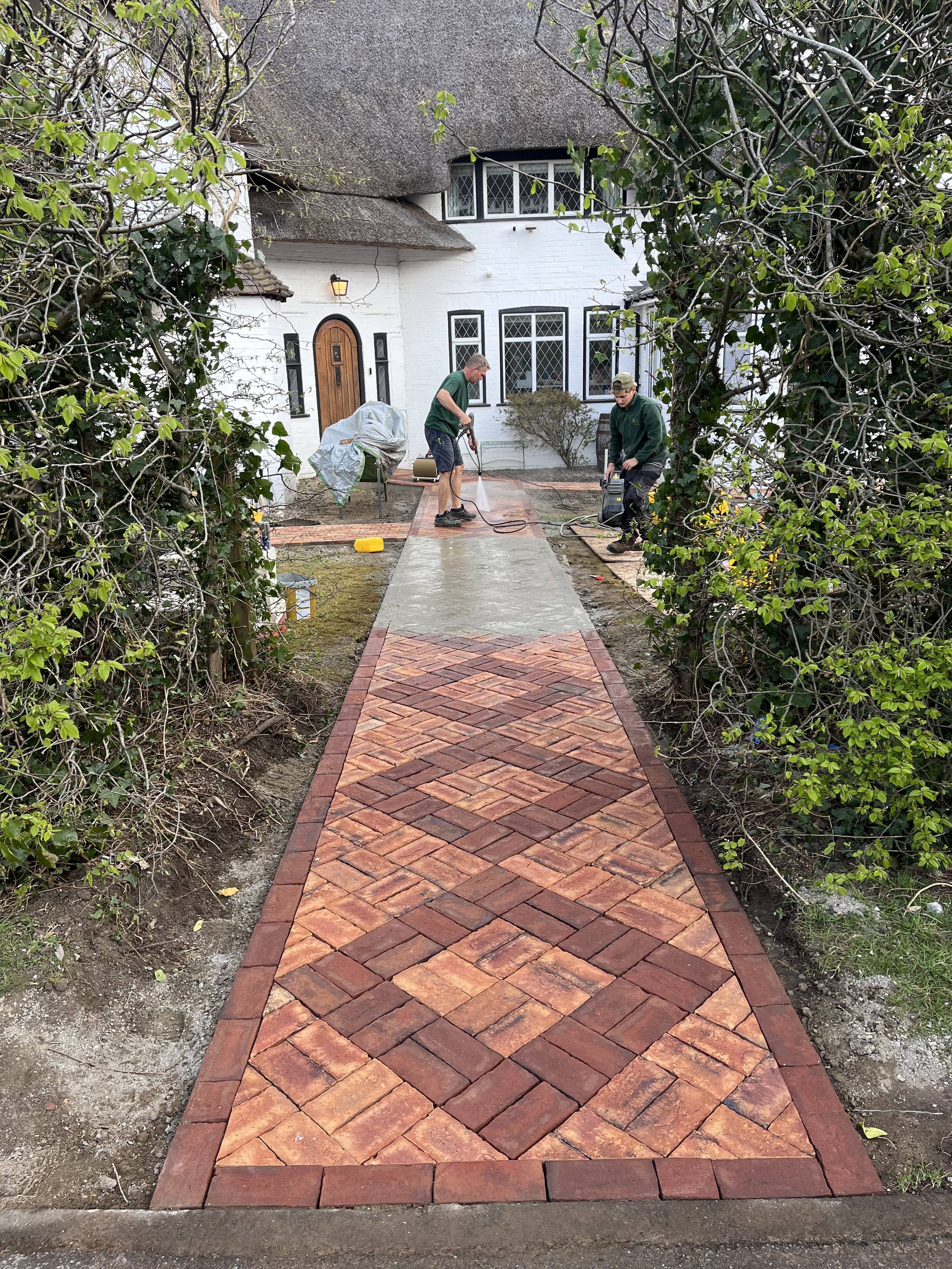 Front path being grouted
