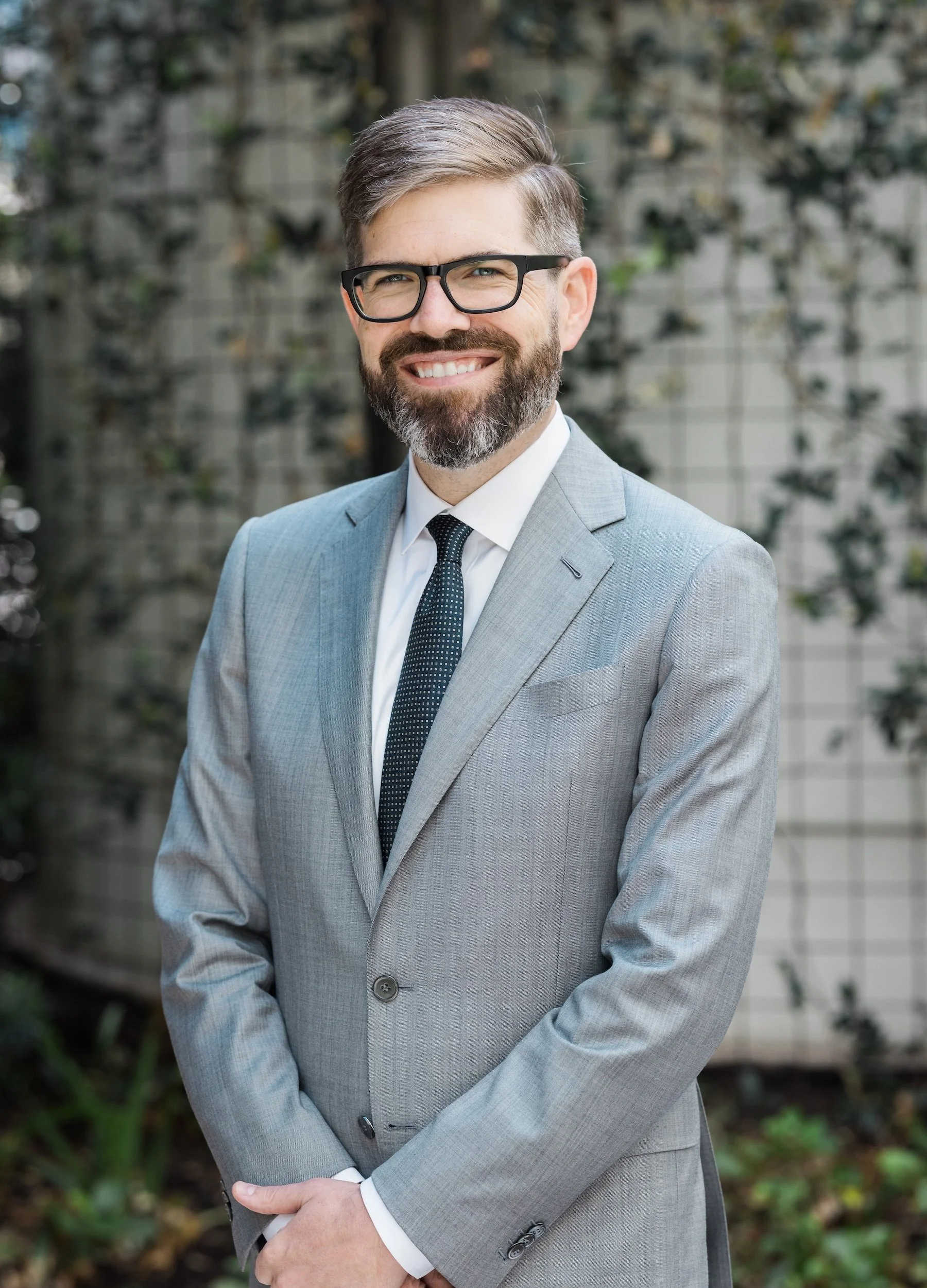Managing partner Christopher Hogan outside Hogan Thompson Schuelke's firm offices at 1001 Fannin in Houston.