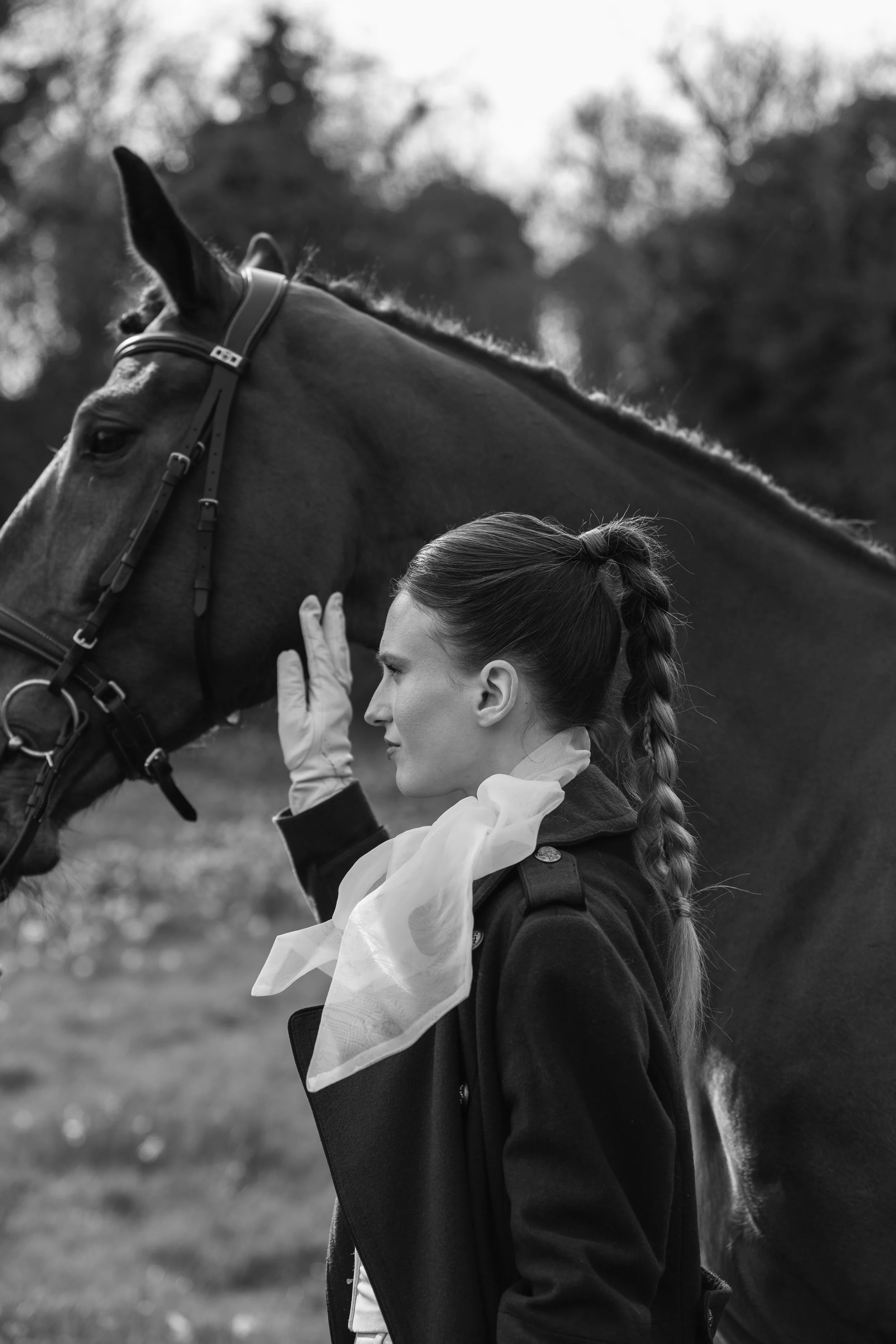 bride with horse at Sussex country house