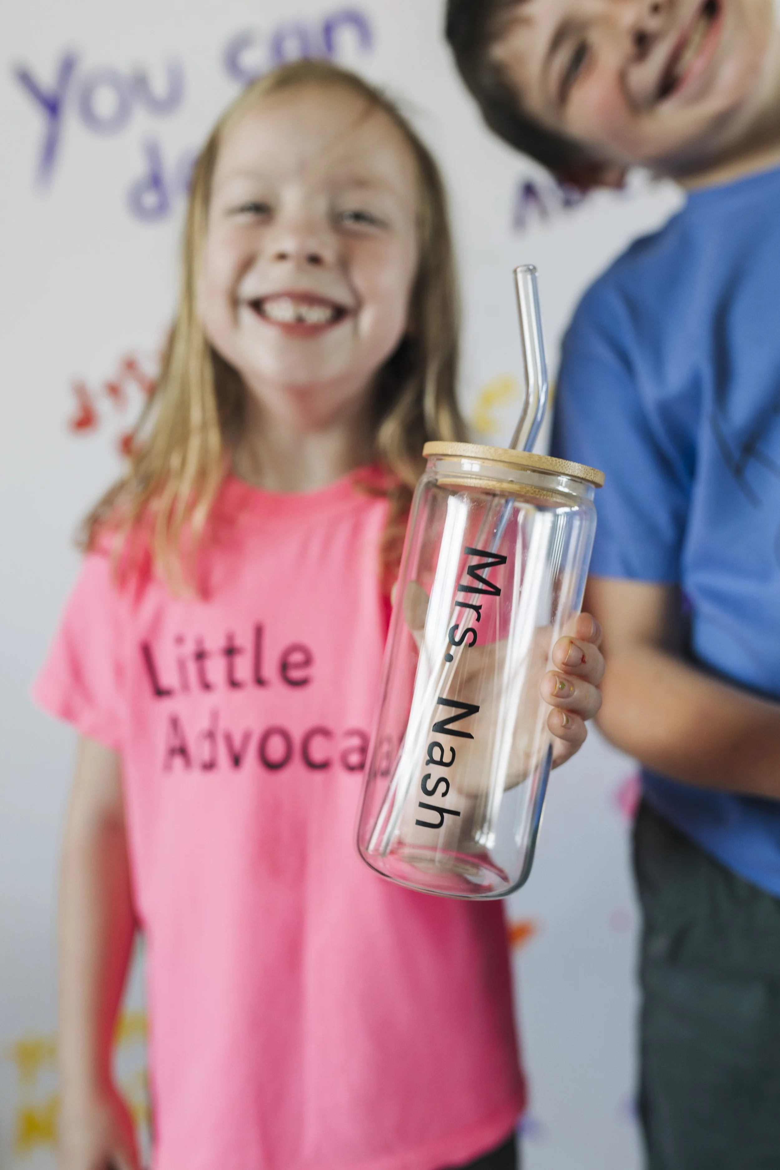 Custom Glass Cup in Dyslexie Font