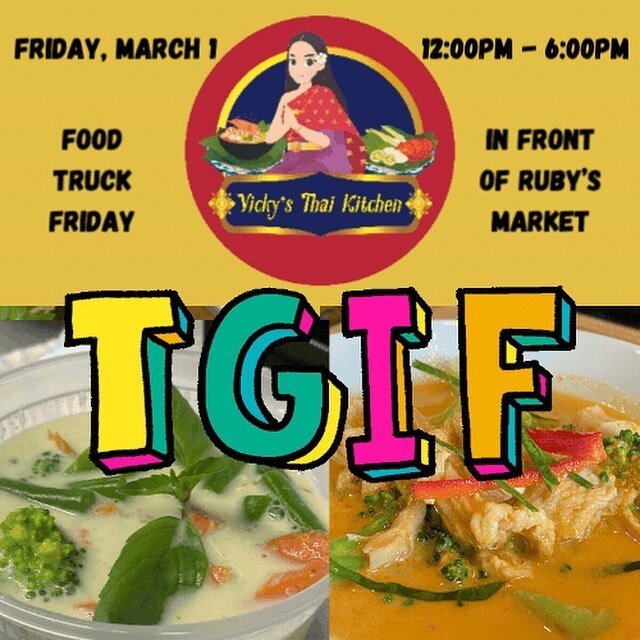 Vickys Thai kitchen will be parked in front of Ruby&rsquo;s tomorrow. Swing by for an authentic Thai lunch, snack or take home for dinner. You know you need some curry for your Friday&hellip;!

#immigrantsmakeamericagreat #refugeeswelcome #denverfood