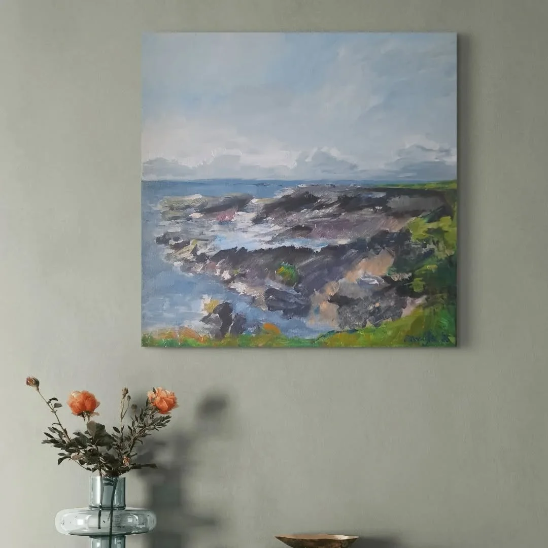 This painting found its forever home last week 💚 I'm so pleased! 🙂
🌊 
I painted it over the summer in Spanish Point, West Clare.

#irishart #irishlandscapeartist #wildatlanticwayclare #oilpaintingartist #pleinairpainting