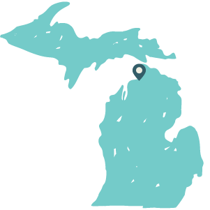 Map of Michigan highlighting the location of North Arrow ABA's Petoskey center.