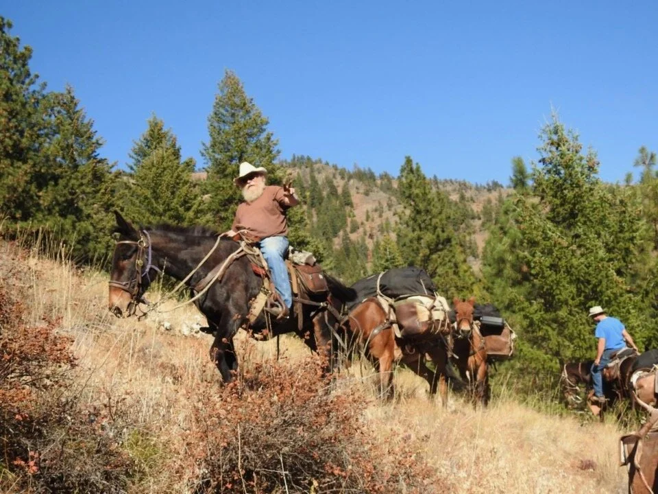Grandpa Gary packing with Cody in T-shirt weather in the Wenaha, October of 2018. We dearly love our old hippie!