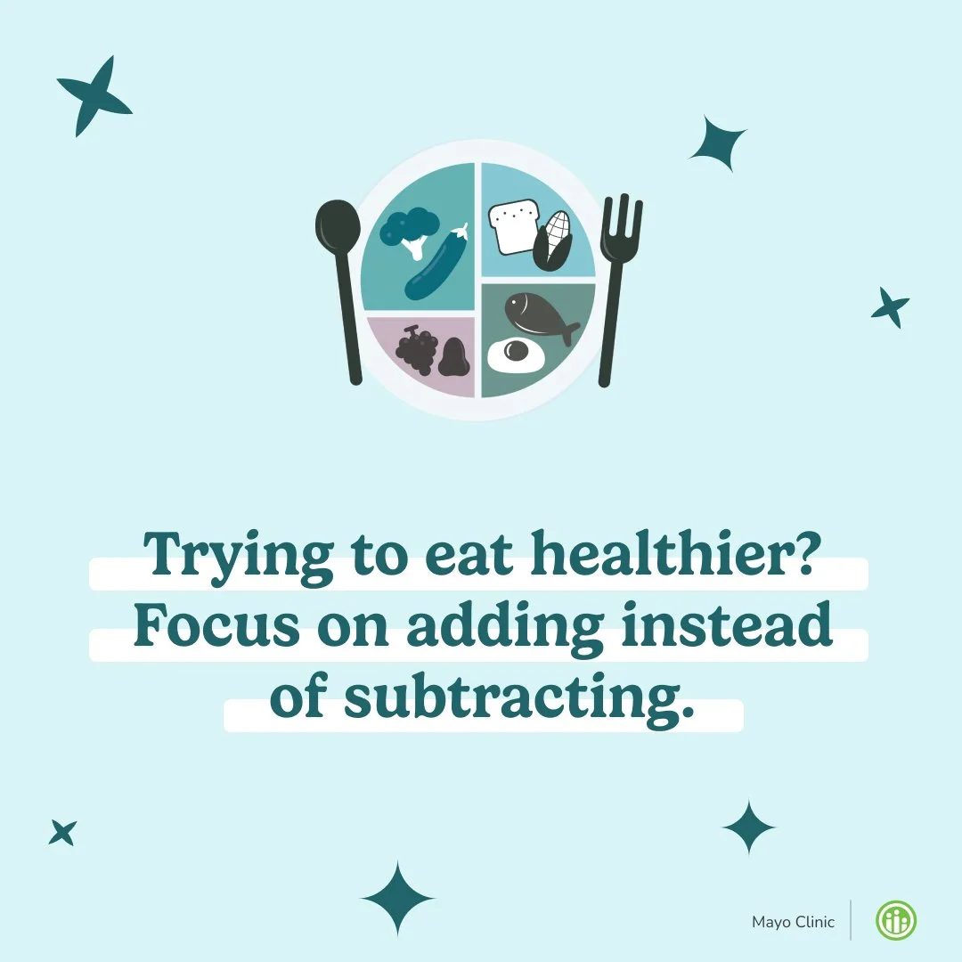 Instead of getting caught up trying to cut out unhealthy foods you are eating, try thinking about what healthier options you can add. You might have a serving of fruit with breakfast or add an extra glass of water at lunch. Focusing on adding nutriti
