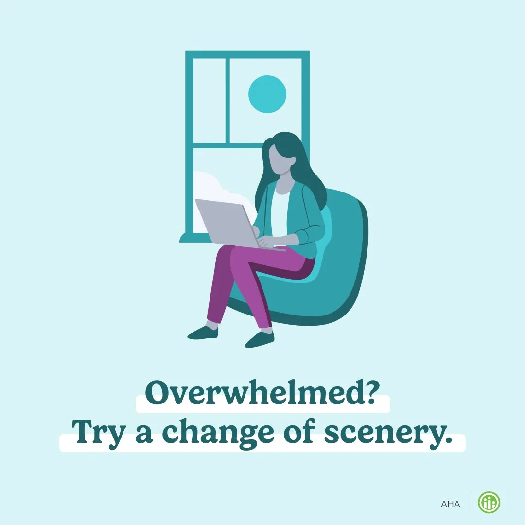 Fight stress by changing your environment. Get out of the house or office for a quick walk or trip to a store you typically order delivery from.