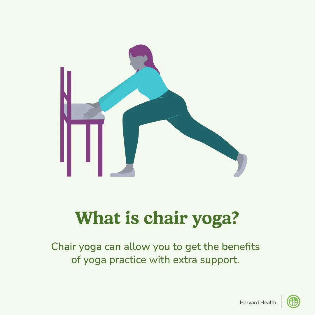 Chair yoga can allow you to get the benefits of yoga practice with extra support. All yoga, including chair yoga, can support flexibility, strength, stress relief, and more.