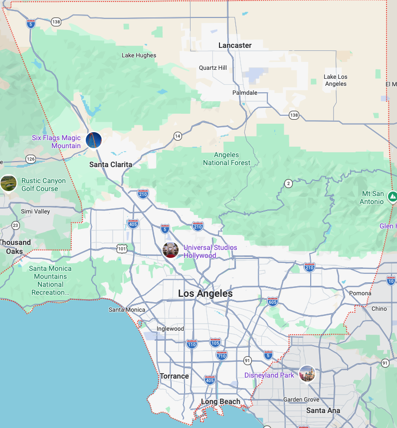Map of Los Angeles County service area served by Wessel Mechanical pump and mechanical repair