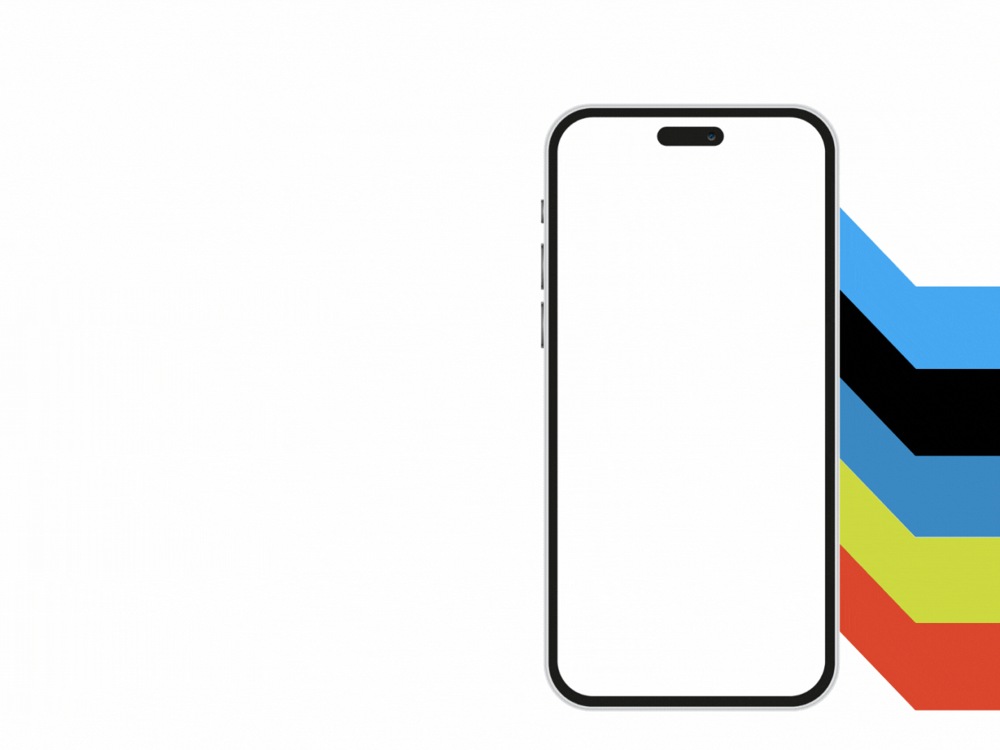 A smartphone with a blank white screen on a white background, with colored arrow shapes pointing towards the right side of the screen.