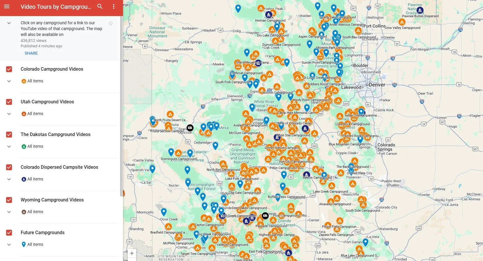 Map of Campgrounds in Colorado