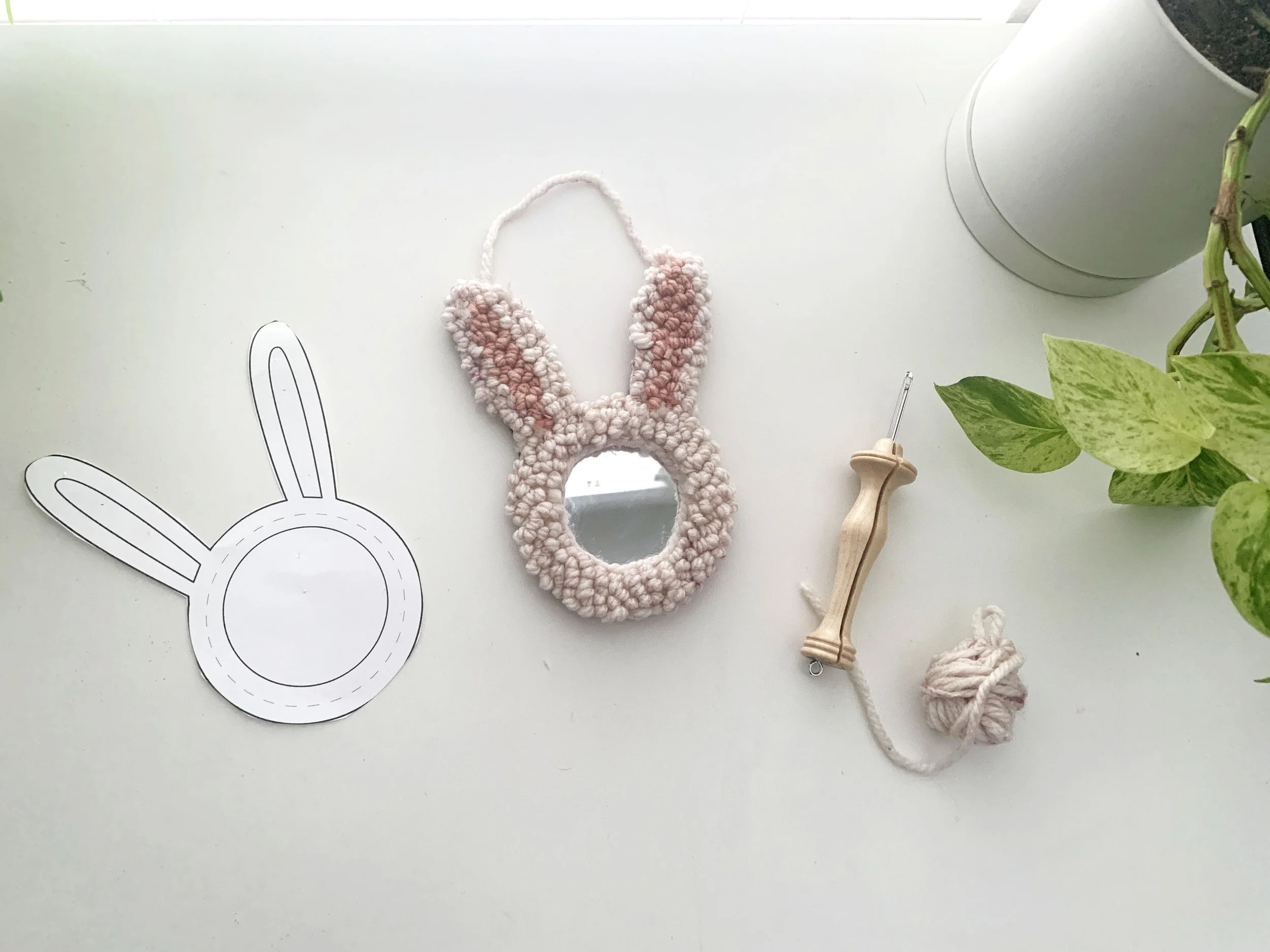 Punch Needle Bunny Mirror 