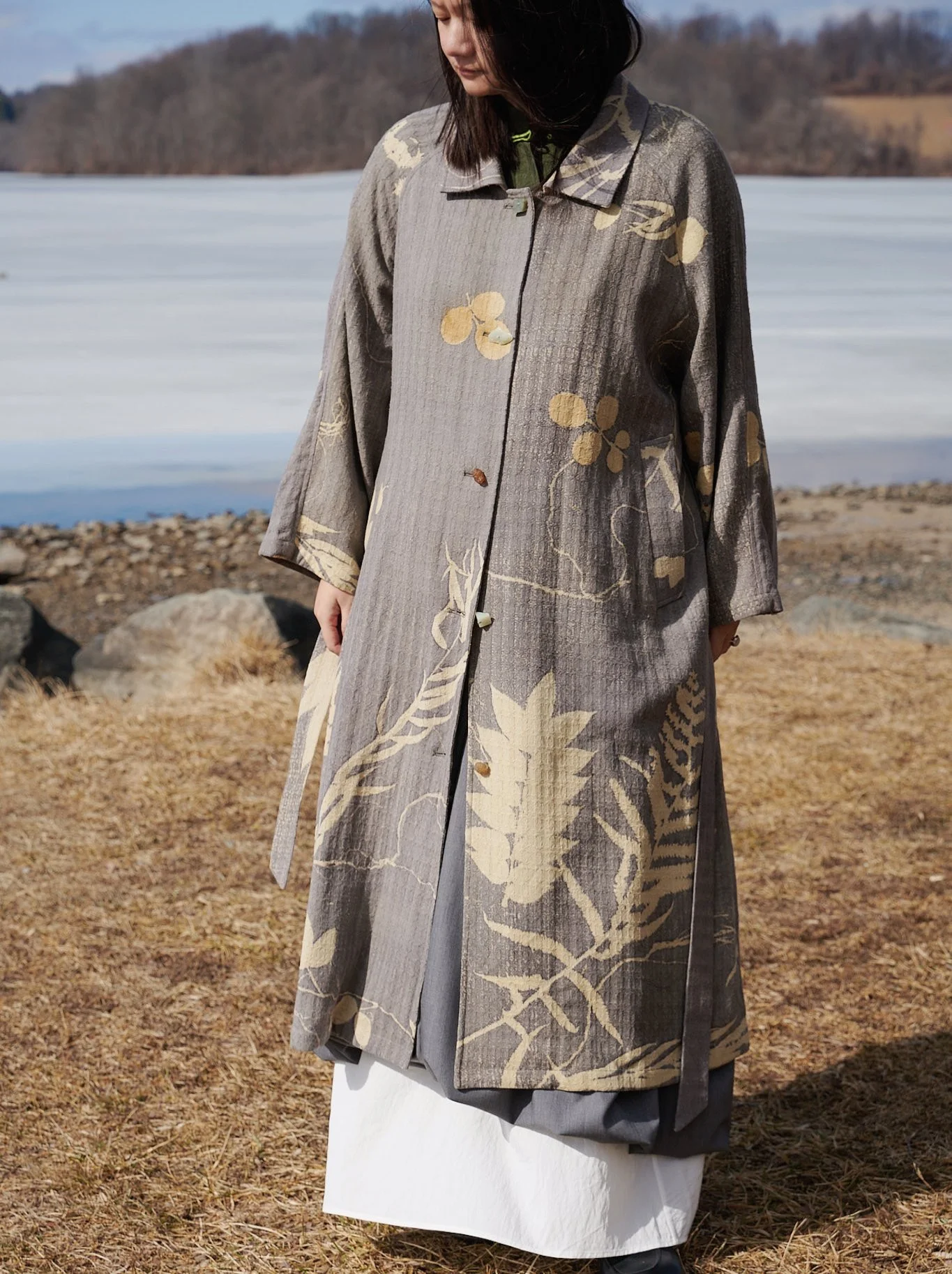 LeafPrint Silk Trench Coat