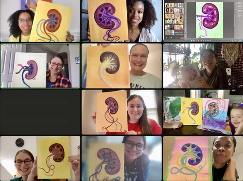 Colourful science-inspired artwork created during a workshop
