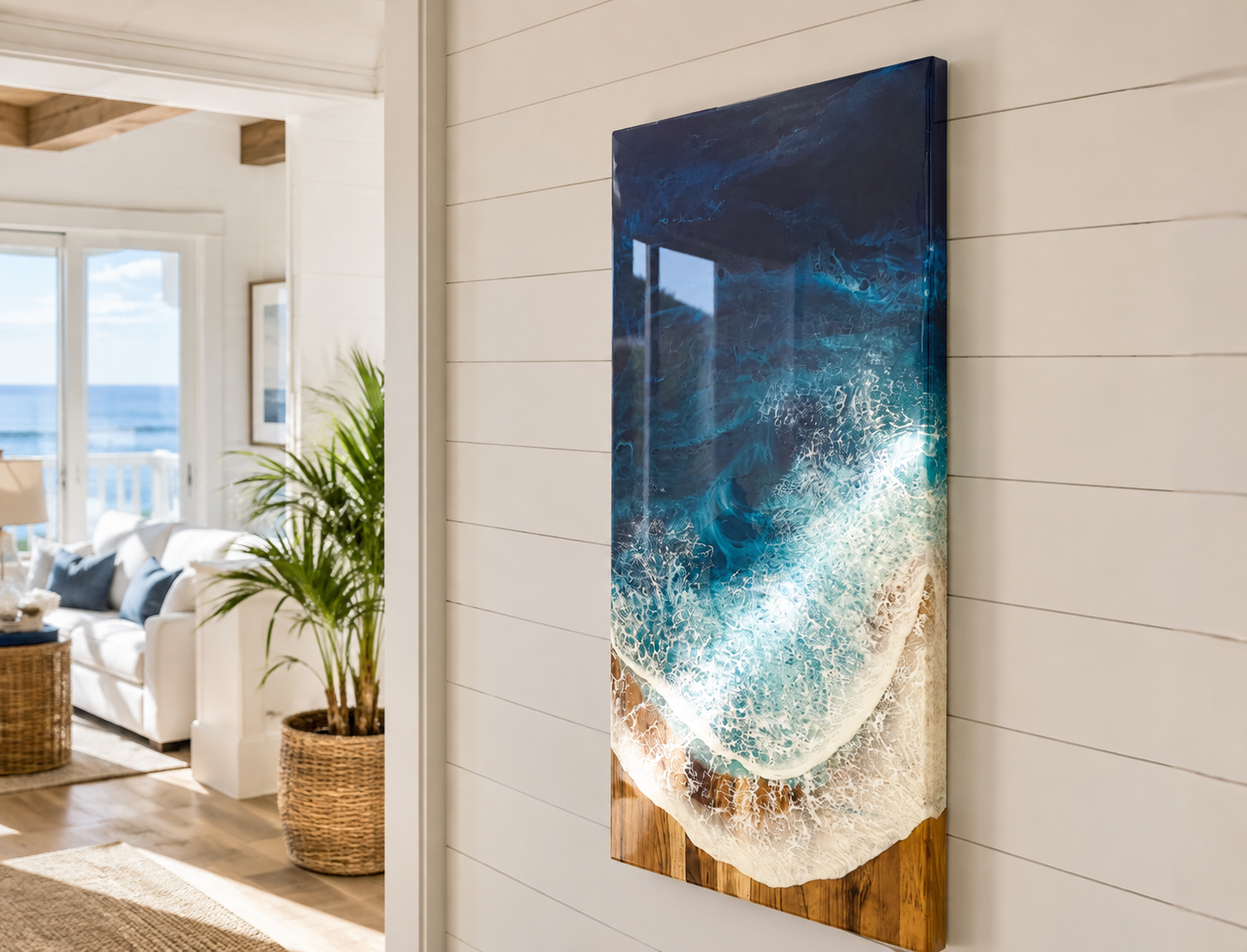 Teak Ocean Wall Art, 36x18"