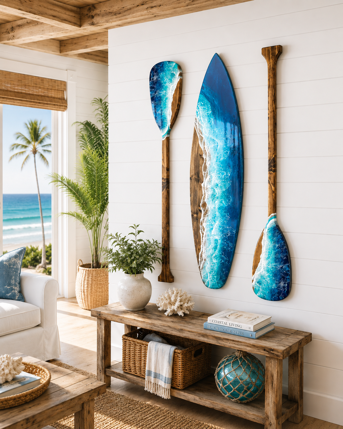 Epoxy Resin Wave Surfboard with 2 matching paddles