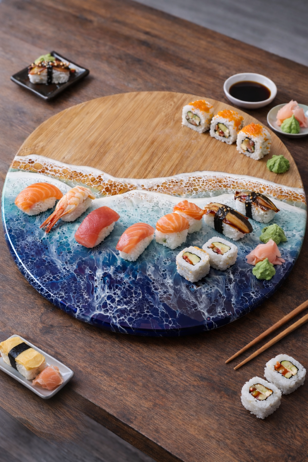 Lazy Susan turntable with resin waves, 14"