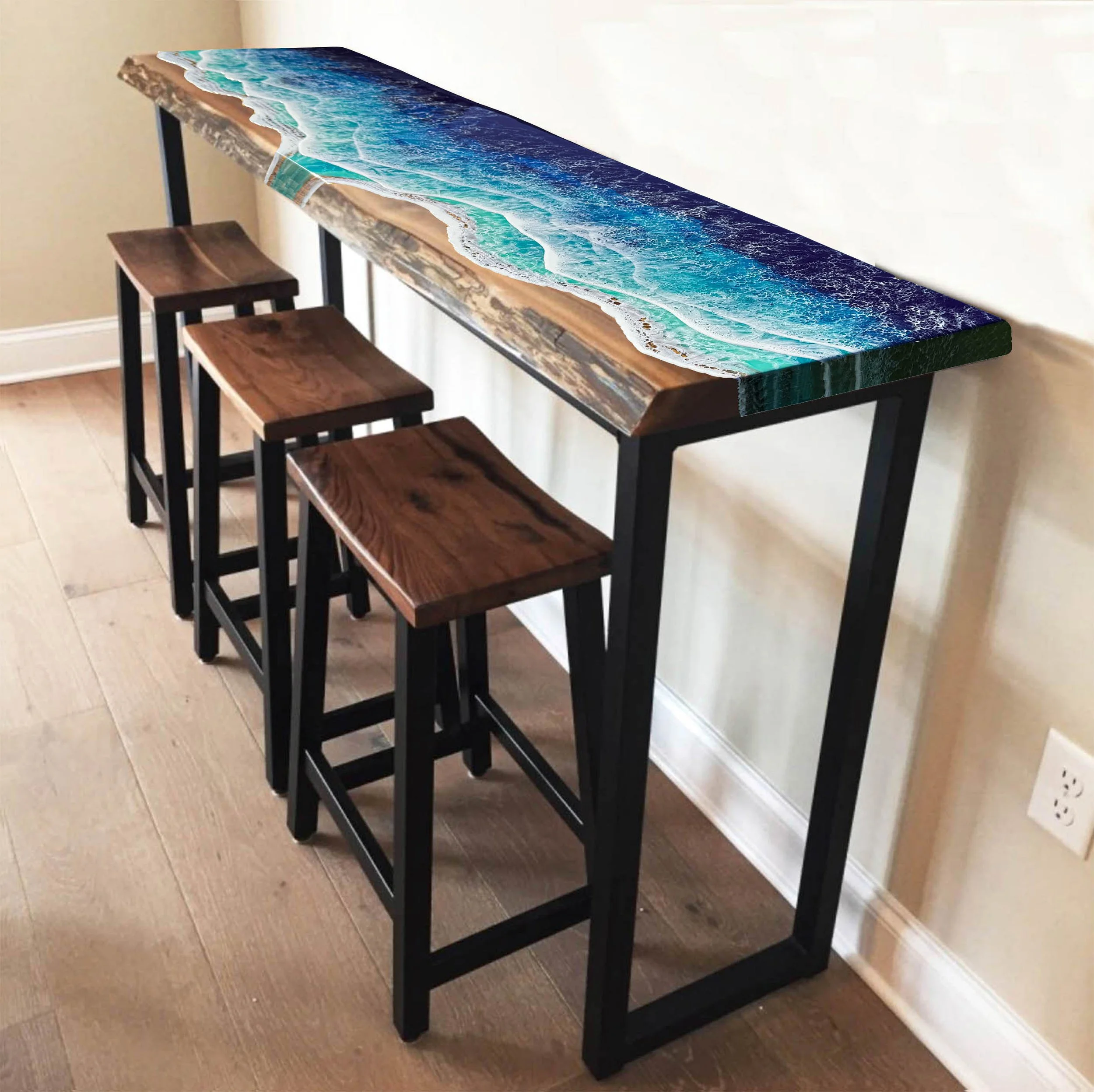 84" Floating Bar Top with Epoxy Resin Waves