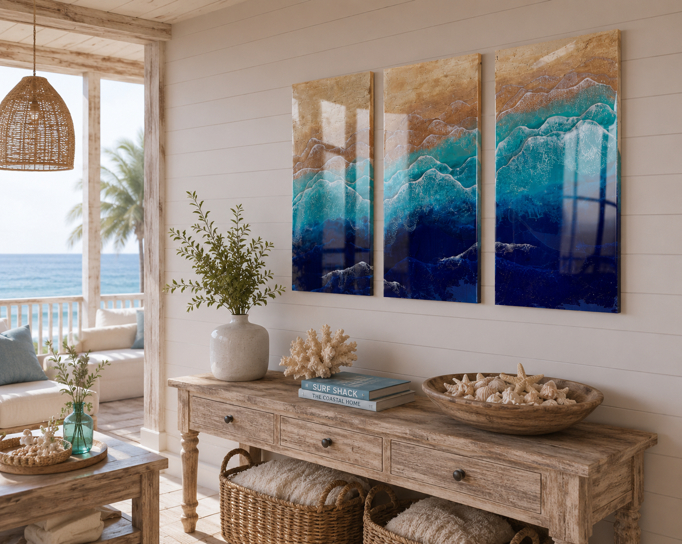 Ocean wave triptych 3 piece set (36x20" each)