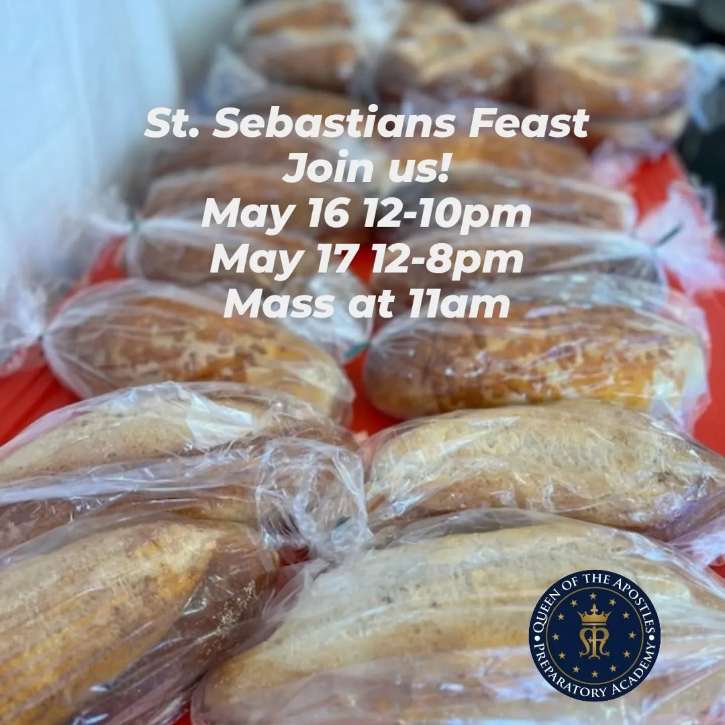 Join us as we celebrate St. Sebastian at his feast and festival. 
May 16 12-10pm
May 17 12-8pm
Mass 11am (5/17)
Www.qota-prep.org