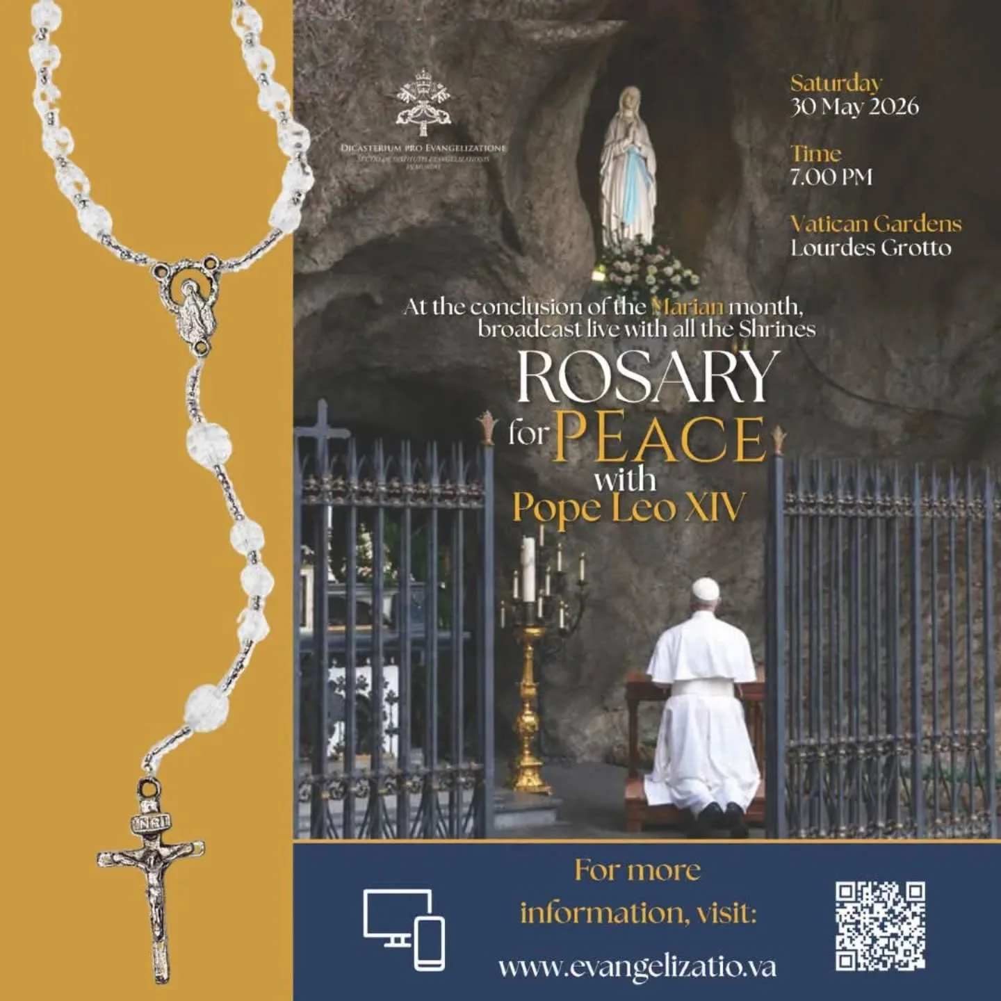 The Basilica Shrine of Our Lady of the Miraculous Medal is excited to join with Pope Leo XIV to promote the Rosary for Peace taking place Saturday, May 30, at 1 p.m. (ET) 

This prayer event will be broadcast live: https://www.vaticannews.va/en.html
