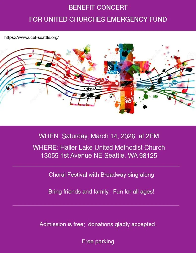 Benefit Concert Saturday March 14, 2026 2PM at Haller Lake United Methodist Church