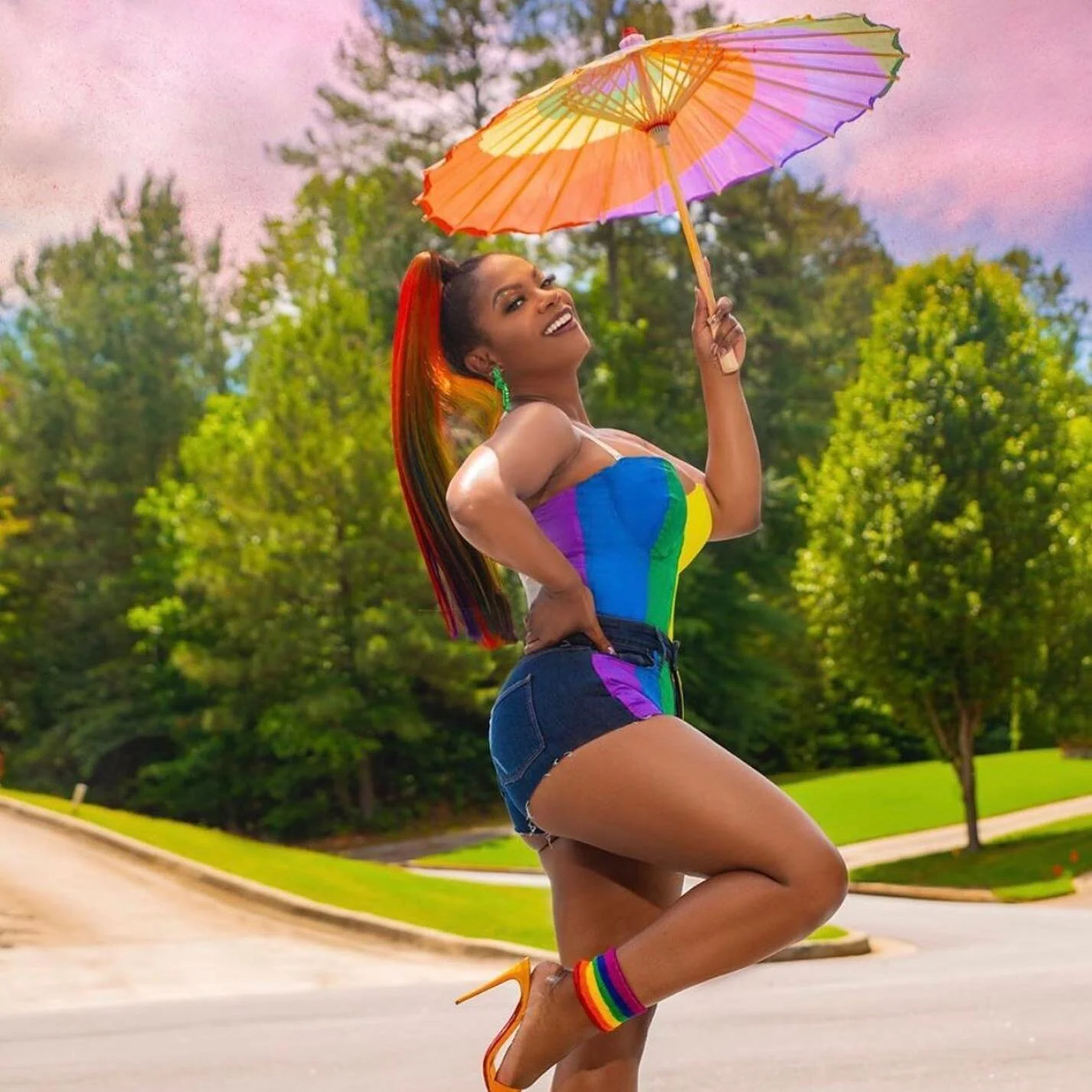 When your boss lady @kandi is EVERYTHING and more! Looking fly and PRIDEful! She does it ALL! Showing PRIDE 🌈 all month! Reach out to me as we have tons of @bedroomkandi and @kandikoatedcosmetics items that will have you feeling and looking good! #p