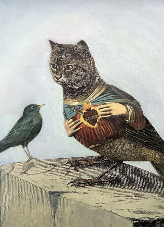collage of bird and cat by Suzanne Sbarge