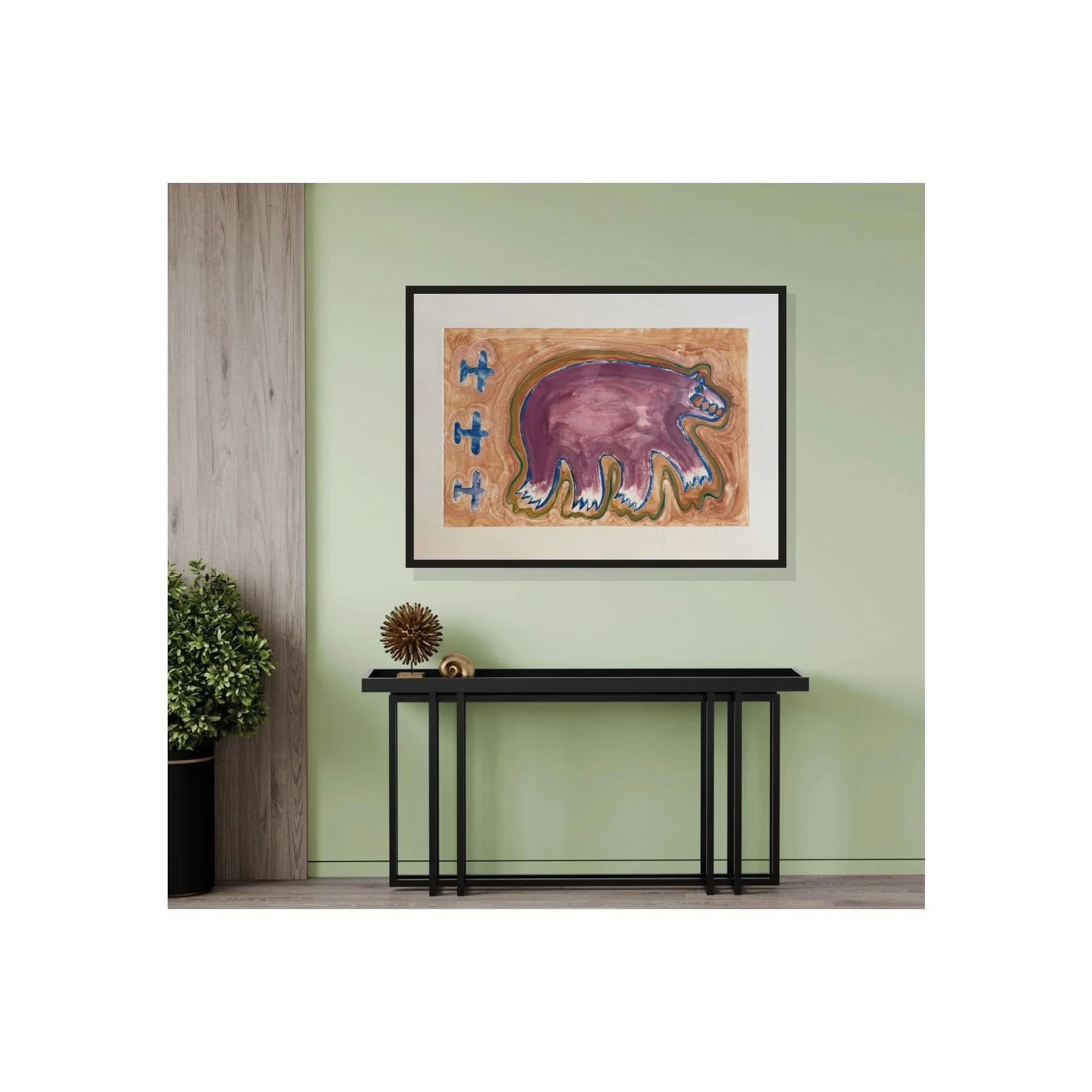 Bob Haozous, Bear and Airplanes, Monotype on Paper, Gallery Hozho, Room View .jpg