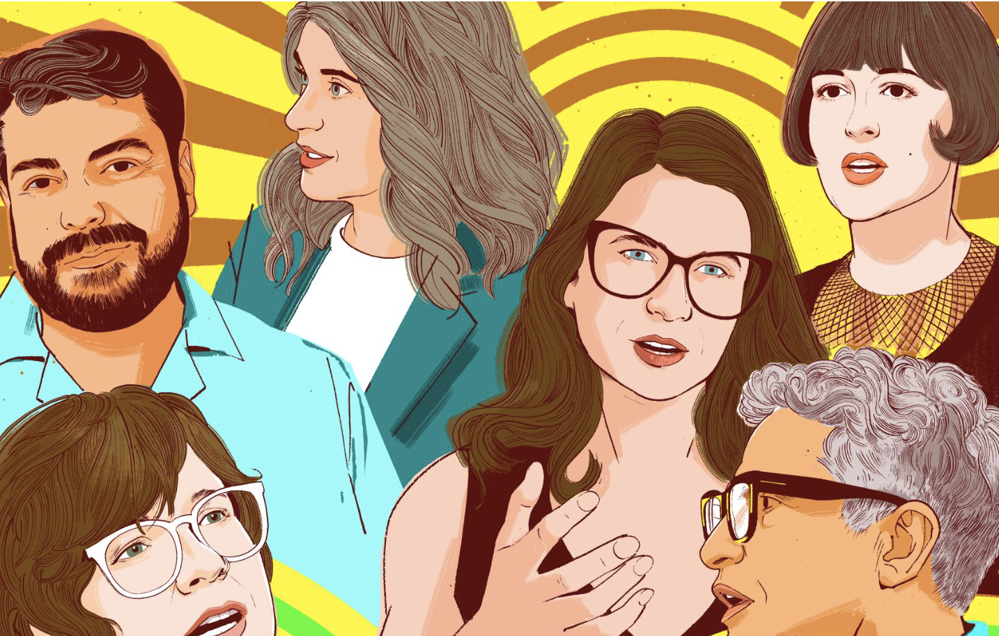 Cartoon images of Dr. Suzanne Newman Fricke and other members of the art world in New Mexico