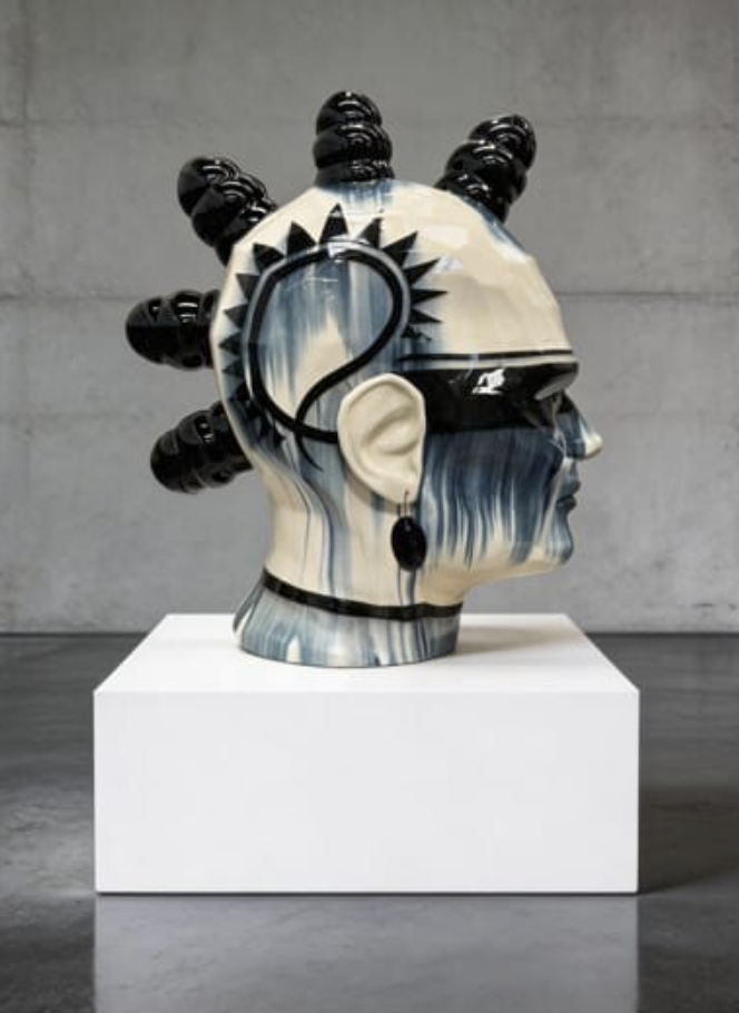 Virgil Ortiz ceramic head of Po'Pay from the ReVOlt 1680-2180 at the Vladem Contemporary
