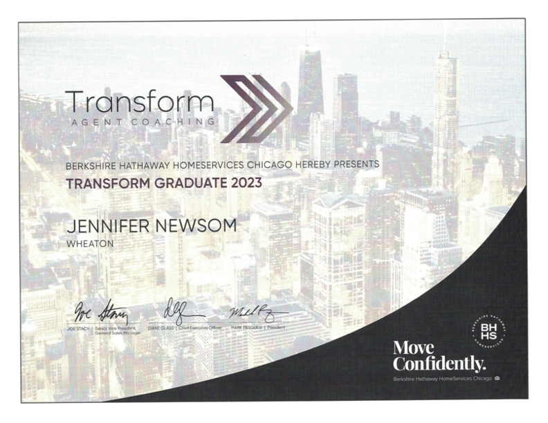 Jennifer Newsom Real Estate Wheaton, IL Certificat of Completion - landscape .png