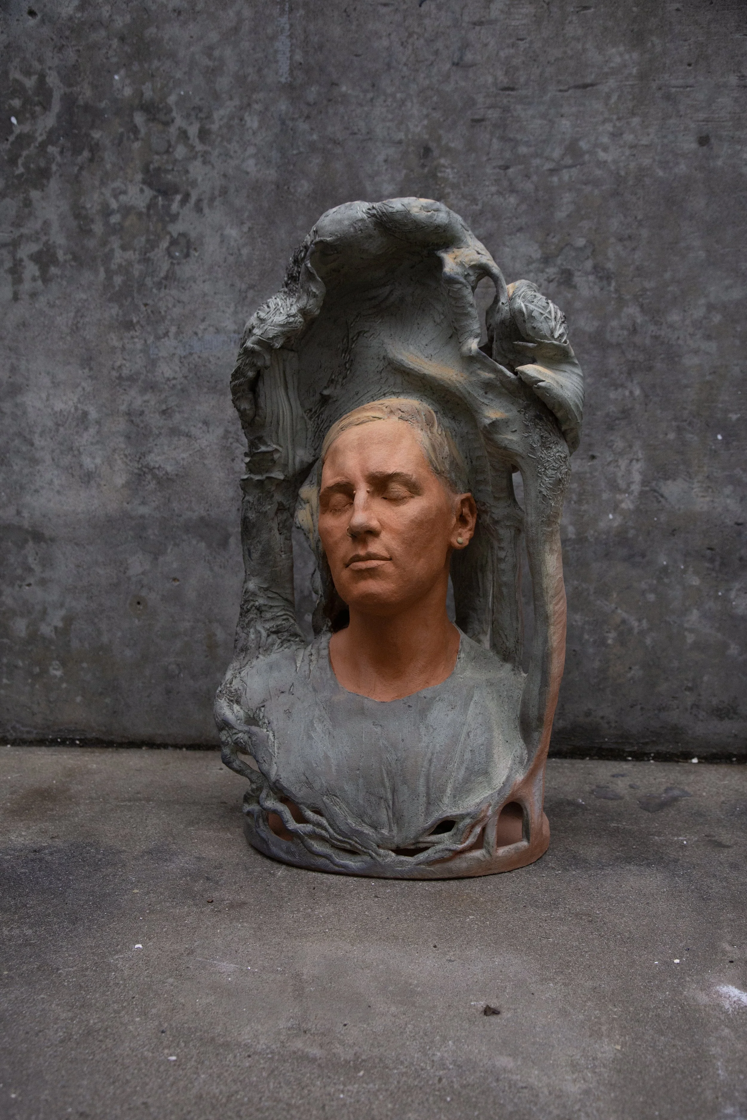 Jackie Thinking About Trees, 2024, Terracotta and Terra Sigillata, 16'' x 30.5'' x 11''