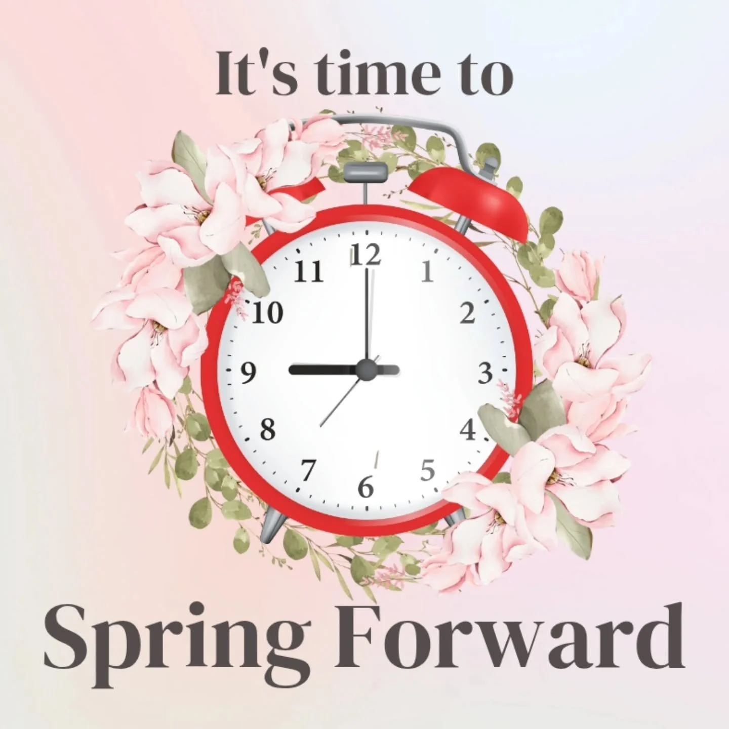 Don't forget the time change is tonight!  Move those clocks forward an hour ⏰️ 🌼 🌸 🌻 Spring is on the way 🎉
