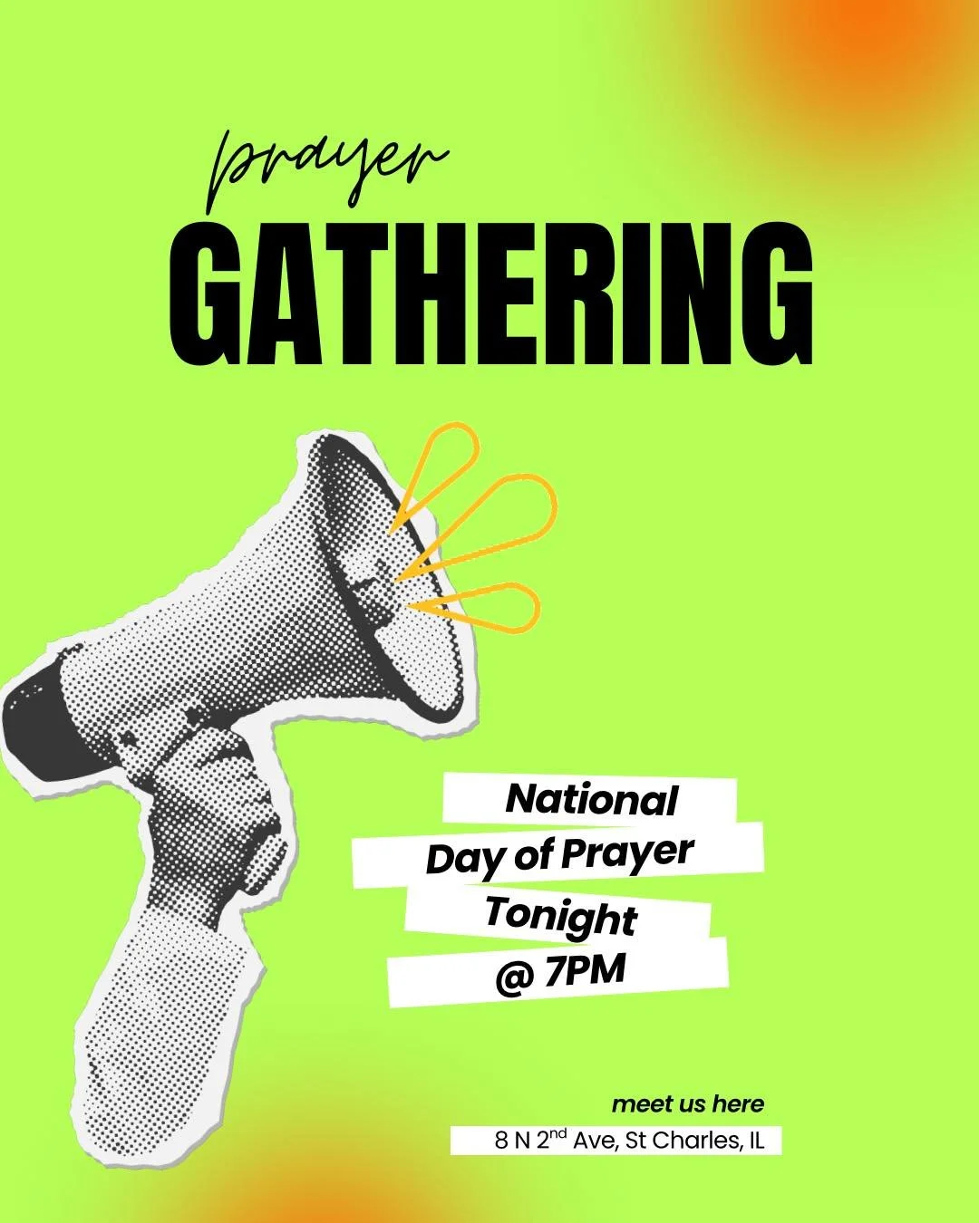 TODAY IS THE 75TH ANNUAL NATIONAL DAY OF PRAYER IN THE UNITED STATES 🔊🗣️
&bull; 
&bull;
How will WE spend it? Together. Praying. 

Tonight&rsquo;s gathering starts at 7PM in the main auditorium. We can&rsquo;t can&rsquo;t wait to intercede because 
