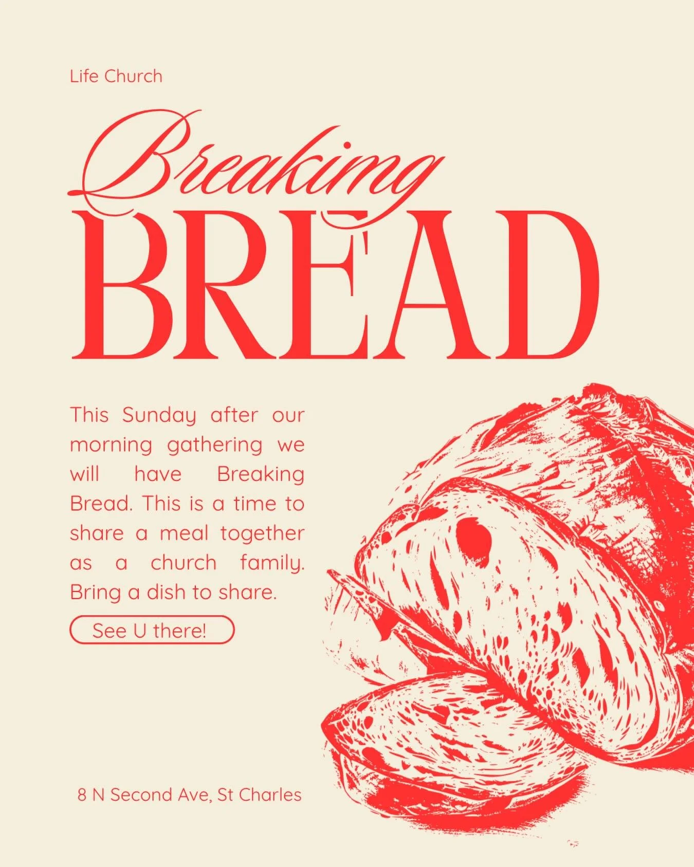 &ldquo;BREAKING BREAD&rdquo; &mdash; happening this Sunday after our 10:30a service. Bring a dish to share with the community! 🍲🌮🥗🍇