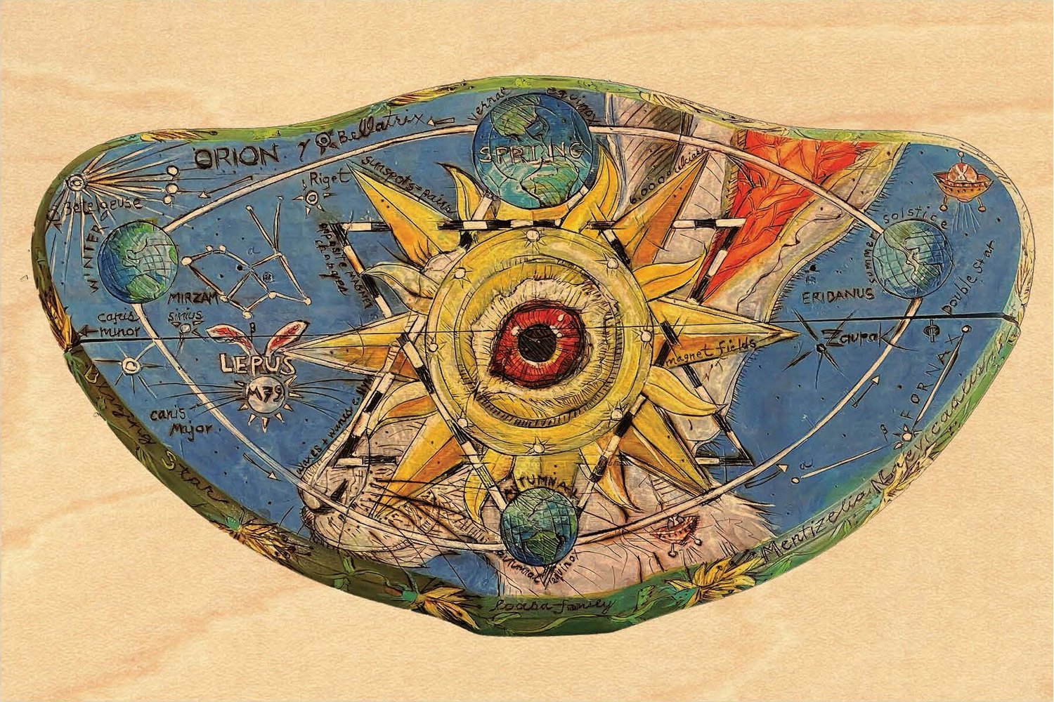 Bunny Sun Eye.. Full-Color 4 x 6” Postcard Printed on Maple Wood
