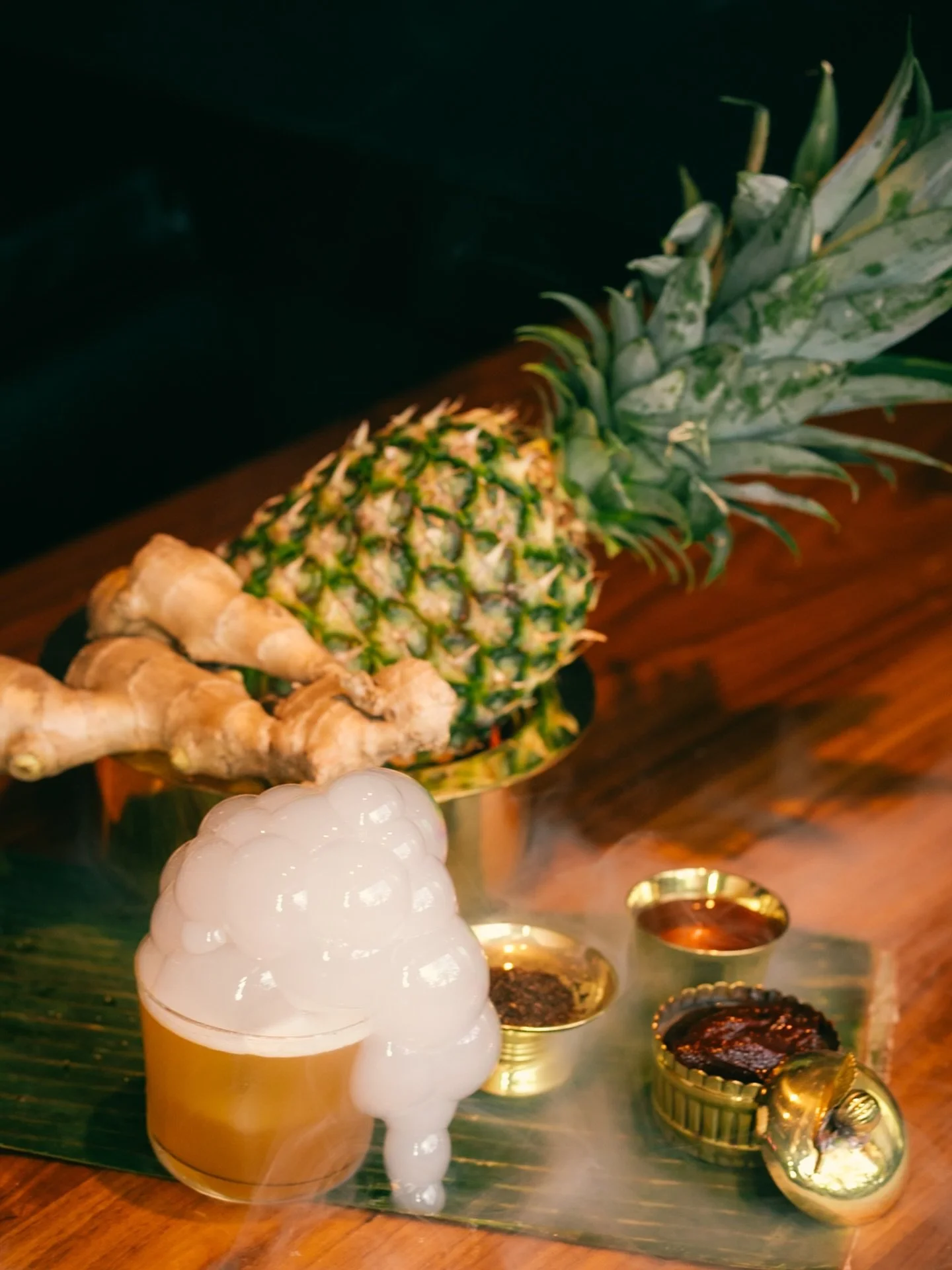 Smoky and a little wild. ✨ 

SMOKE &amp; CHAR starts with @400conejosmx Joven Mezcal 🌵 and @drinkhighwest Campfire, layered with Stirrings Ginger 🫚 acidified pineapple, lapsang souchong cordial, and a touch of gochujang honey.

Finished with a clou
