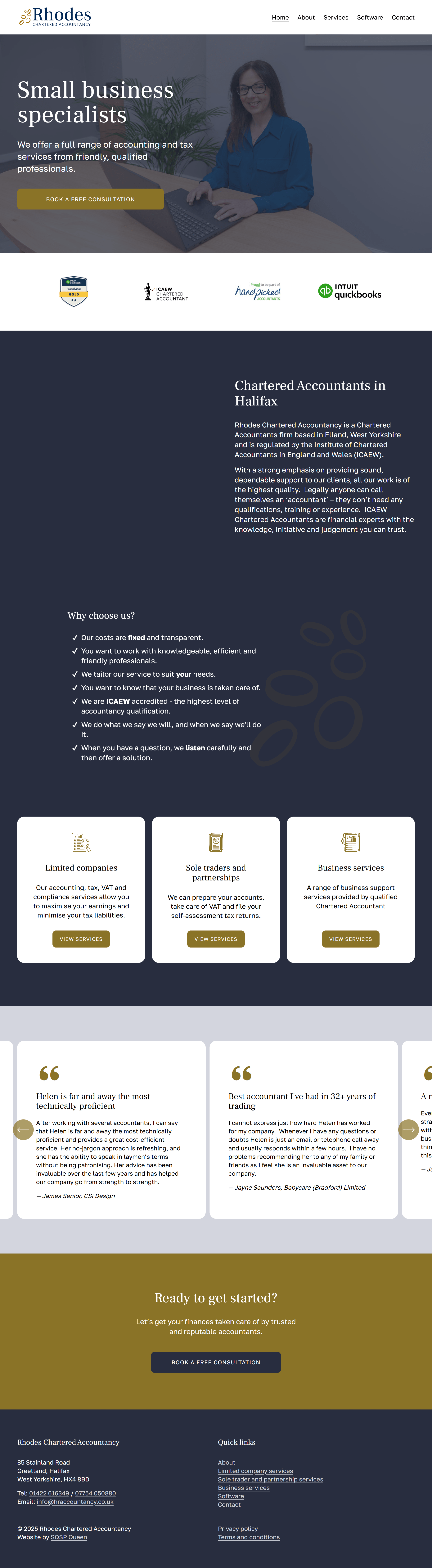 Screenshot of the Rhodes Accountancy web page