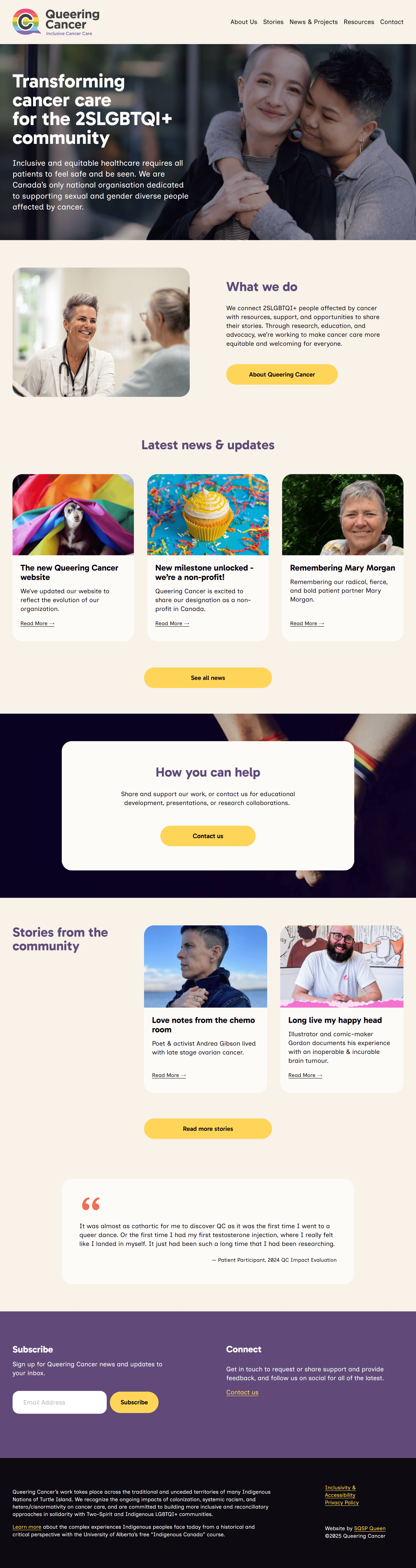 Screenshot of the Queering Cancer web page